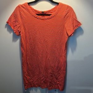 Red/orange striped dress that hangs around knee length